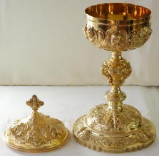 Ornate French antique solid silver gilt Baroque Chapel Set